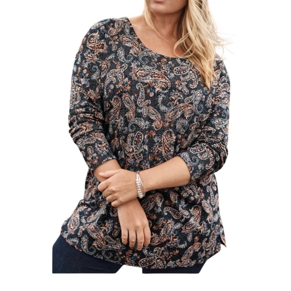 J. Jill 100% Cotton Simply Supima Scoop Neck Tunic Top Blue Paisley Size Small